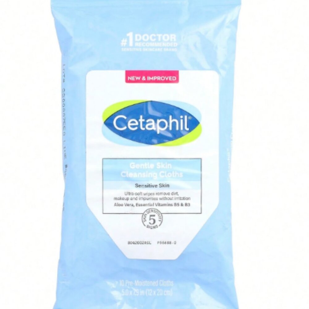 Cetaphil Gentle Skin Cleansing Cloths, Fragrance Free, 10 Pre-Moistened Cloths